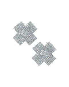 Neva Nude Cross Crystal Jewel Reusable Silicone Nipple Pasties - Clear O/S
